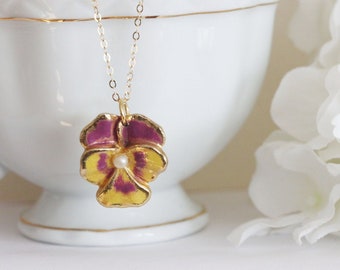 Stiefmütterchen Halskette Viola Halskette Botanische Halskette Geschenk für sie Pastell Stiefmütterchen Anhänger