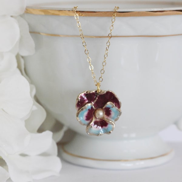 Blue Pansy Flower Necklace Etsy