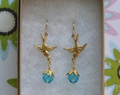 Aqua Blue Bird Earrings Bird Dangle Earring Gift For Her