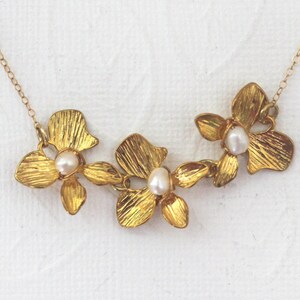 Gold flower Necklace Gold Flower Necklace Gold Flower Pearl Necklace Gift For Her image 4