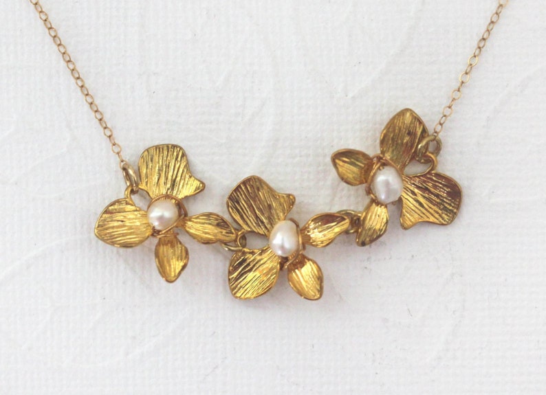 Gold flower Necklace Gold Flower Necklace Gold Flower Pearl Necklace Gift For Her image 4