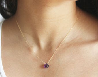 Amethyst Necklace Genuine Amethyst Pendant 14 Karat Gold Filled Sterling Silver Gift For Her February Birthstone Minimalist