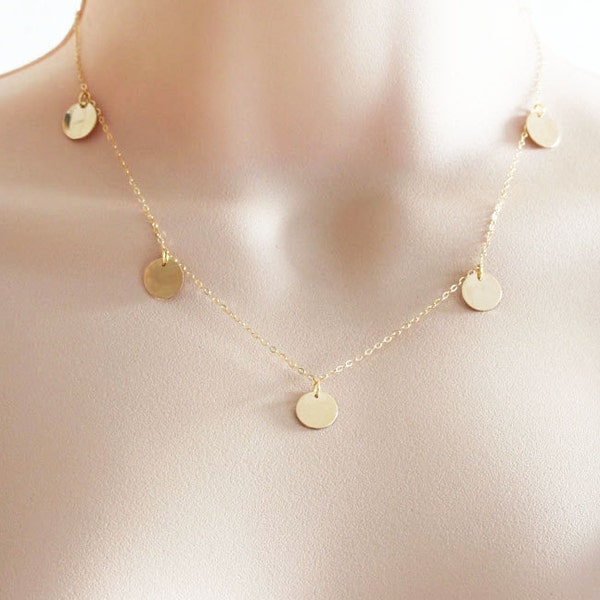 Gold Disc Necklace Gold Coin Necklace Minimal Necklace Gold Filled Layering Necklace