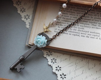 Skeleton Key Necklace  Antique Skeleton Key Vintage Skeleton Key  Steampunk Jewelry  Gift For Her