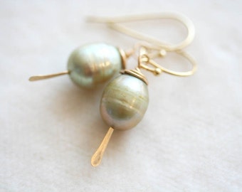 Sage Pearl Earrings Olive Green Pearl Earrings Fresh Water Pearl Earrings Dangle Earrings Gift For Her