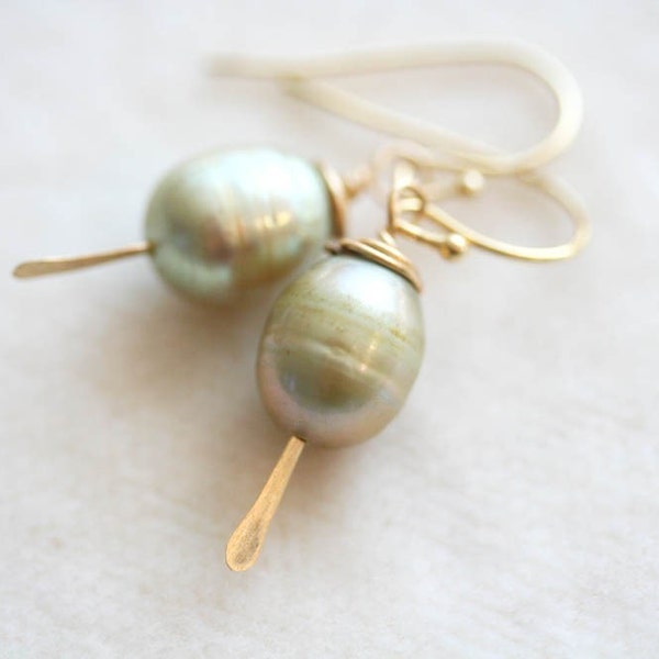 Sage Pearl Earrings Olive Green Pearl Earrings Fresh Water Pearl Earrings Dangle Earrings Gift For Her