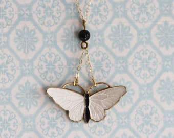 White Butterfly Necklace Vintage Butterfly Necklace Small Butterfly Pendant Gift For Enamel Butterfly Necklace Vintage Necklace