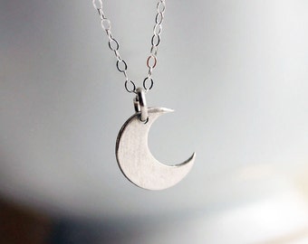 Sterling Crescent Moon Necklace, Sterling Silver Small Charm Necklace Gift For Her Simple Everyday Jewelry - Fine Sterling Silver Chain