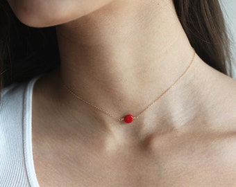 Coral Necklace Red Coral Choker Jewelry Tiny Coral Pendant Layering Necklace Gift For Her Minimalist Necklace