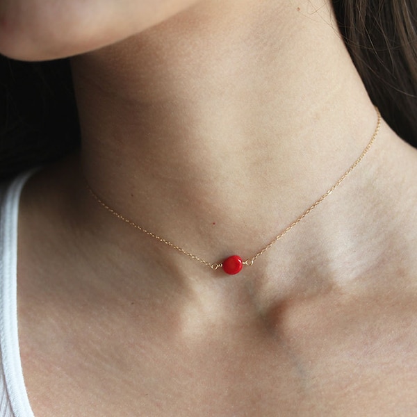 Coral Necklace Red Coral Choker Jewelry Tiny Coral Pendant Layering Necklace Gift For Her Minimalist Jewelry