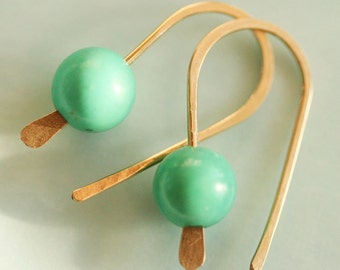 14K Gold Filled Turquoise Earrings: Small Open Everyday Jewelry