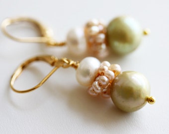 Sage Pearl Earrings Sage Green Earrings Bridal Earrings Bridal Jewelry Freshwater Pearl Earrings