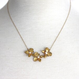 Gold flower Necklace Gold Flower Necklace Gold Flower Pearl Necklace Gift For Her image 2