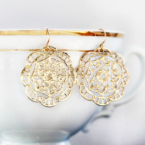Boucles d&#39;oreilles en filigrane d&#39;or : boucles d&#39;oreilles pendantes bohèmes