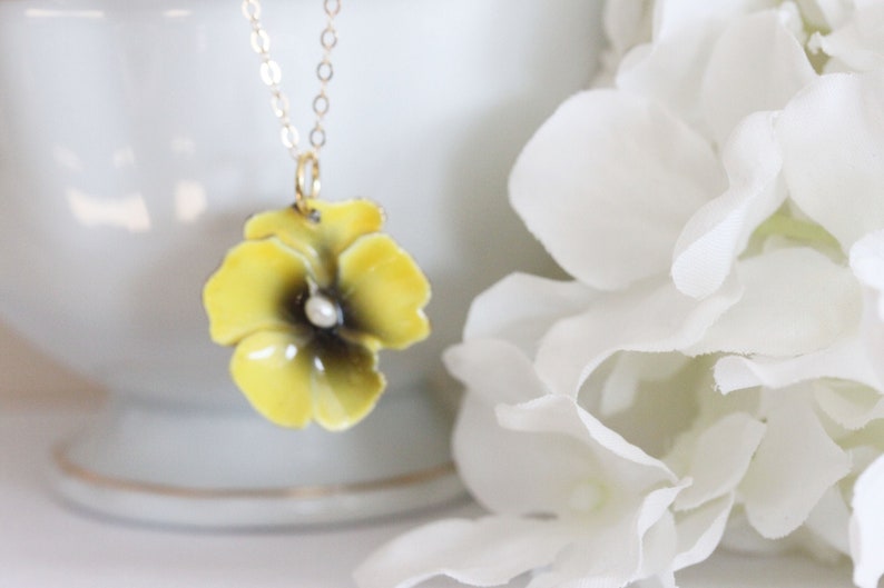 Yellow Pansy Necklace Pansy Pendant Yellow Flower Necklace Viola Necklace Yellow Flower Necklace Botanical Jewelry Gift For Her image 2