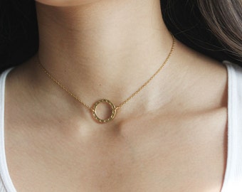 Gold Circle Necklace Gold filled Minimalist Jewelry Layering Necklace Everyday Jewelry Circle Necklace Gift For Her