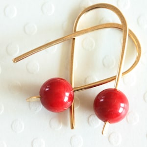 Red Coral Earrings Tiny Red Earrings 14 Karat Gold Filled Earrings Dainty Everyday Earrings Handmade Jewelry image 2