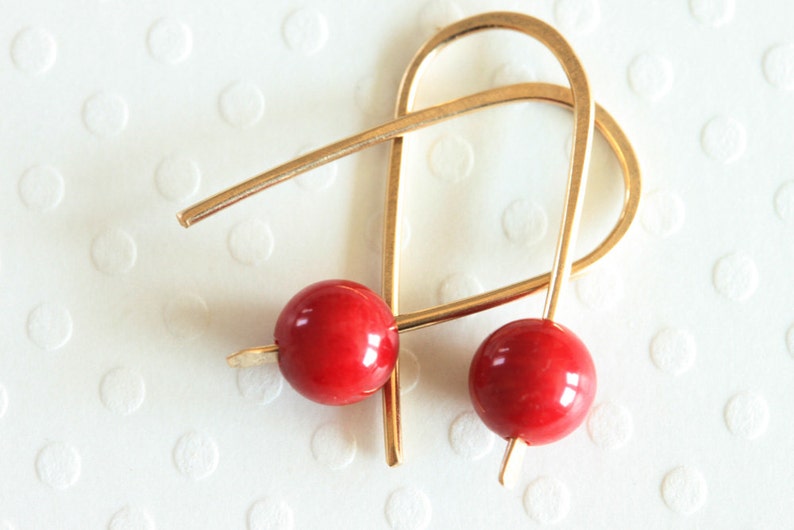 Red Coral Earrings Tiny Red Earrings 14 Karat Gold Filled Earrings Dainty Everyday Earrings Handmade Jewelry image 2