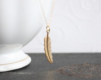 Tiny Feather Necklace Gold Feather Necklace Feather Pendant Gift For Her  Everyday Jewelry