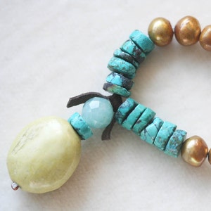 Turquoise Necklace Sundance Style Turquoise Bohemian Necklace Turquoise Pearl Beaded Necklace