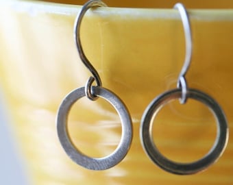 Sterling Hoop Earrings Small Sterling Hoop Earrings Oxidized Everyday Jewelry Gift For Her Simple Sterling Earrings