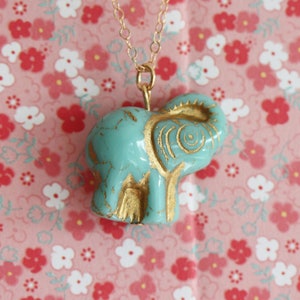Tiny Elephant Necklace Vintage Turquoise Elephant Pendant Gift For Her Lucite Turquoise Necklace