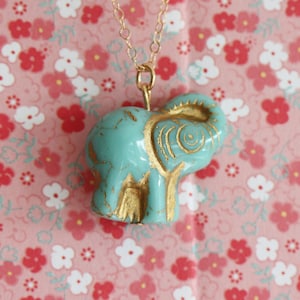 Tiny Elephant Necklace Vintage Turquoise Elephant Pendant Gift For Her Lucite Turquoise Necklace