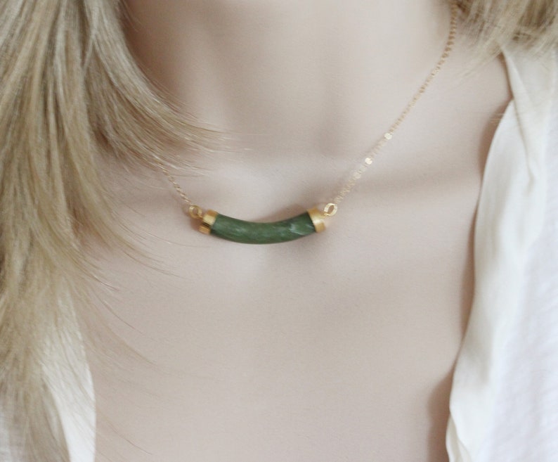 Genuine Jade Bar Necklace Jade Pendant 14 Karat Gold Etsy
