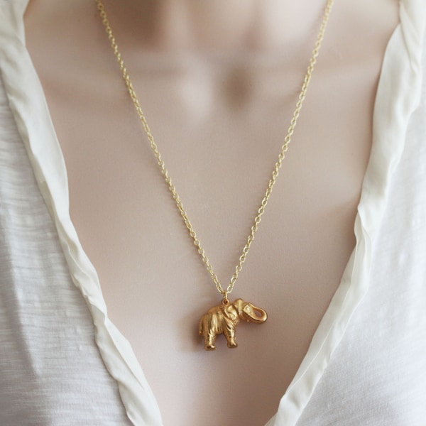 Gold Elephant Necklace Vintage Elephant Necklace Vintage Jewelry Elephant Pendant Gift For Her