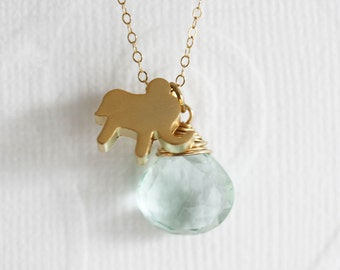 Aquamarine Necklace Gold Elephant Necklace With Aquamarine Quartz  March Birthstone Gift For Her