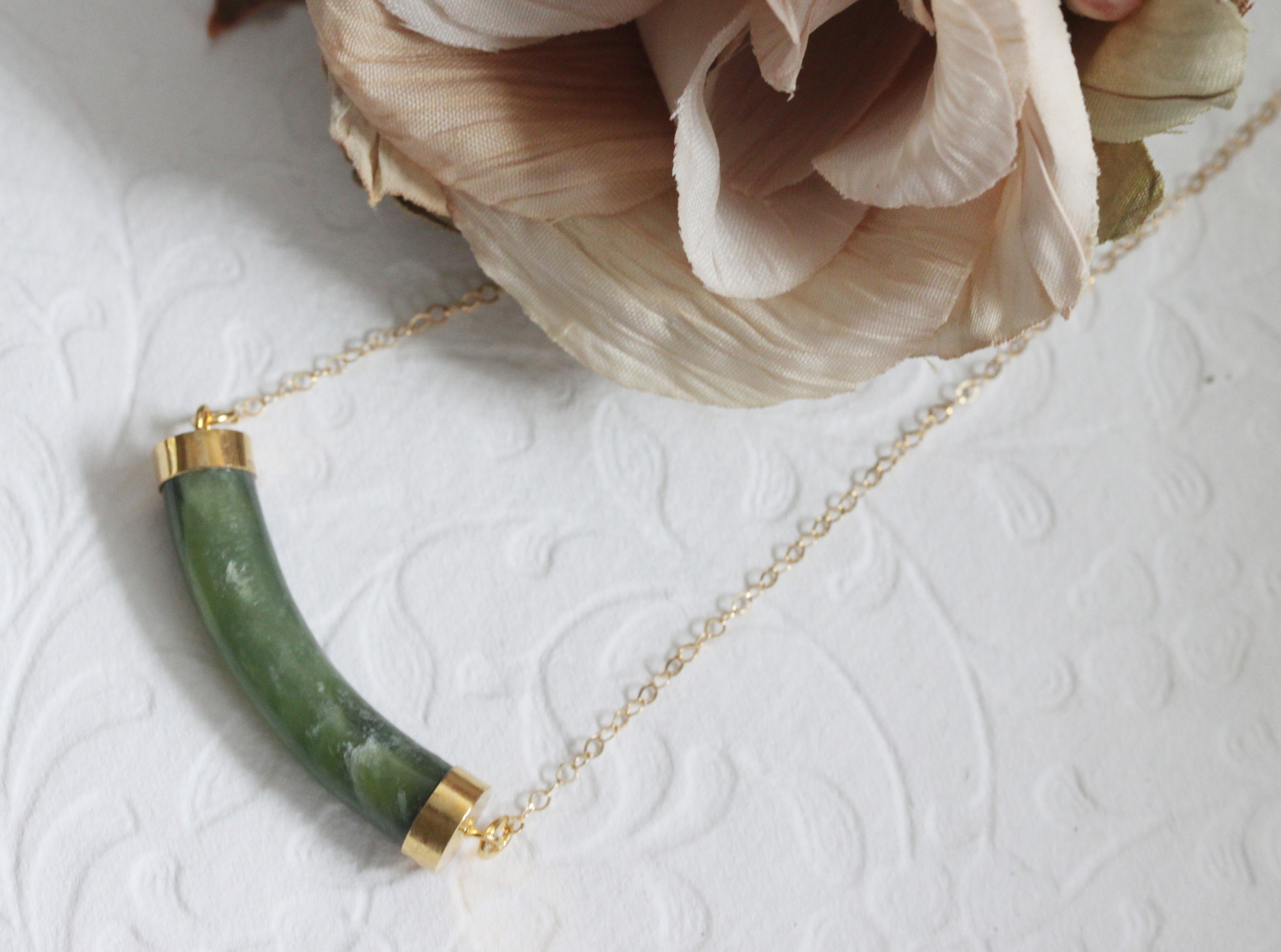 Genuine Jade Bar Necklace Jade Pendant 14 Karat Gold Etsy