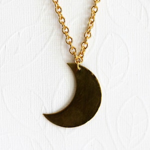 Hand Forged Crescent Moon Necklace: Gold Plated Brass Pendant