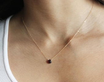 Genuine Garnet Necklace Garnet On Gold Filled Or Sterling Silver January Birthstone Simple Necklace Minimalist Necklace Gift For Her