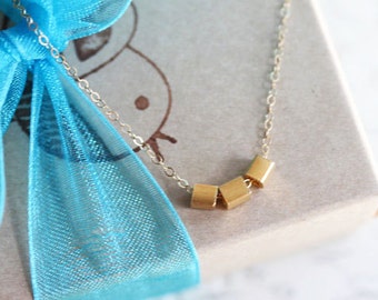 Gold Geometric Necklace Three Square Cube Necklace Three Sister Necklace Gold Filled Gift For Her