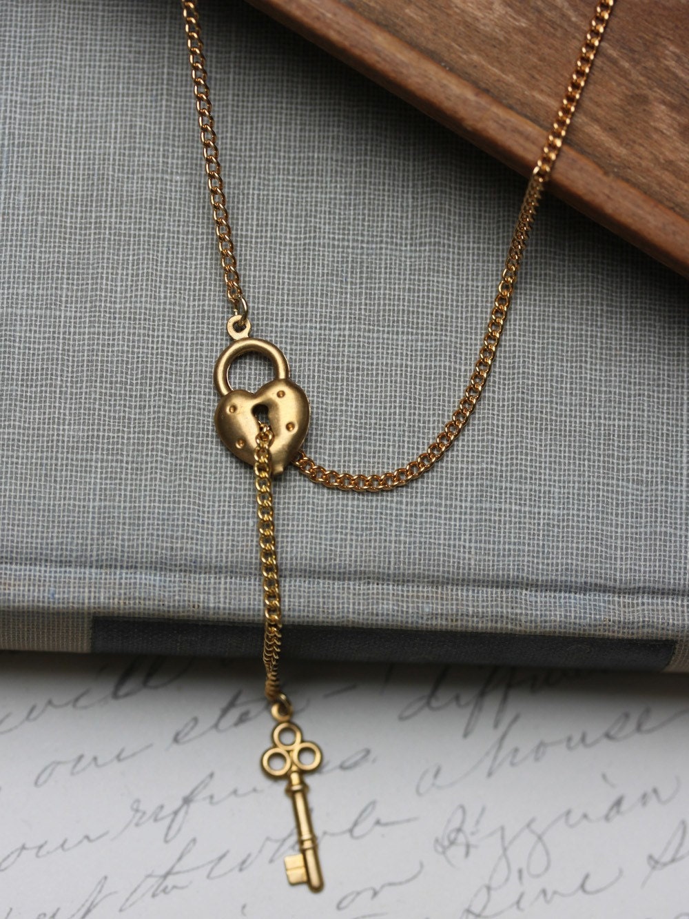 Key and Heart Lock Gold Lariat Necklace Key to My Heart - Etsy