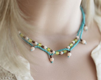 Turquoise And Coral Beaded Choker Turquoise Seed Bead Necklace Gift For Her Semi Precious Stone Necklace