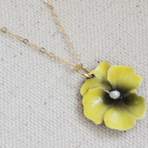 Yellow Pansy Necklace Pansy Pendant Yellow Flower Necklace Viola Necklace Yellow Flower Necklace Botanical Jewelry Gift For Her image 5
