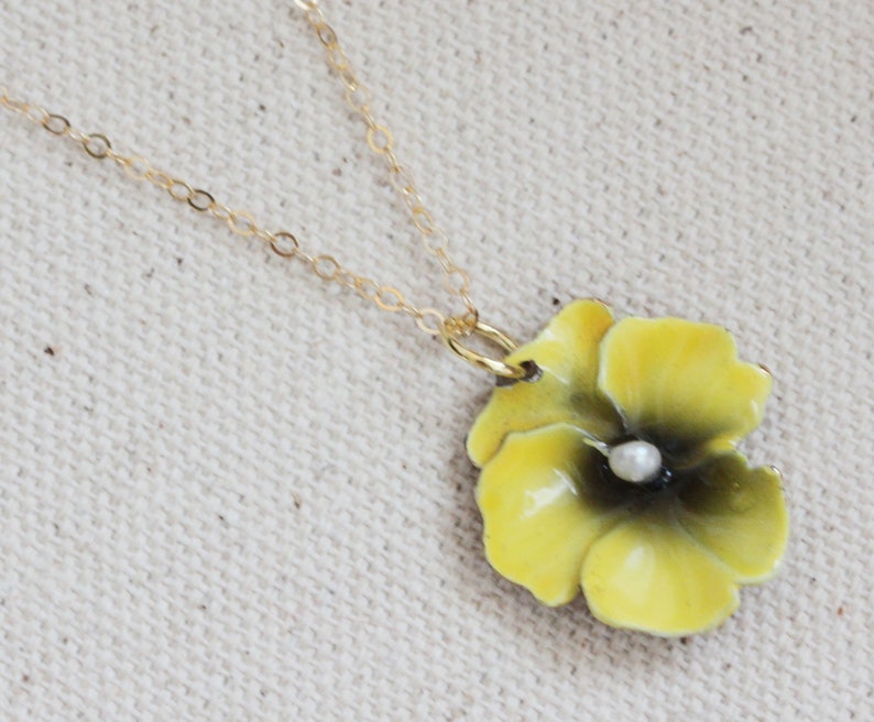 Yellow Pansy Necklace Pansy Pendant Yellow Flower Necklace Viola Necklace Yellow Flower Necklace Botanical Jewelry Gift For Her image 5