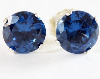 Genuine Blue Sapphire Stud Earrings Sterling Silver 6mm  Sapphire Gemstones  September Birthstone