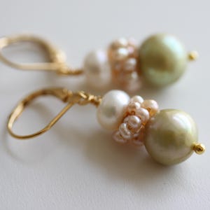 Sage Green Pearl Earrings Green Earrings Sage Earrings Pearl Green Dangle Earrings Gift For Her