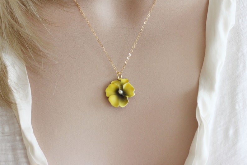 Yellow Pansy Necklace Pansy Pendant Yellow Flower Necklace Viola Necklace Yellow Flower Necklace Botanical Jewelry Gift For Her image 4