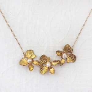 Gold flower Necklace Gold Flower Necklace Gold Flower Pearl Necklace Gift For Her image 3