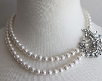 Wedding Necklace Wedding Jewelry Pearl Bridal Necklace Double Strand Swarovski Pearls Gift For Her