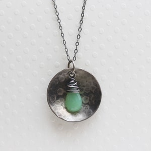 Chrysoprase Sterling Necklace Hand Forged Sterling Necklace Oxidized Sterling Necklace Healing Gemstone Necklace Gift For Her image 2