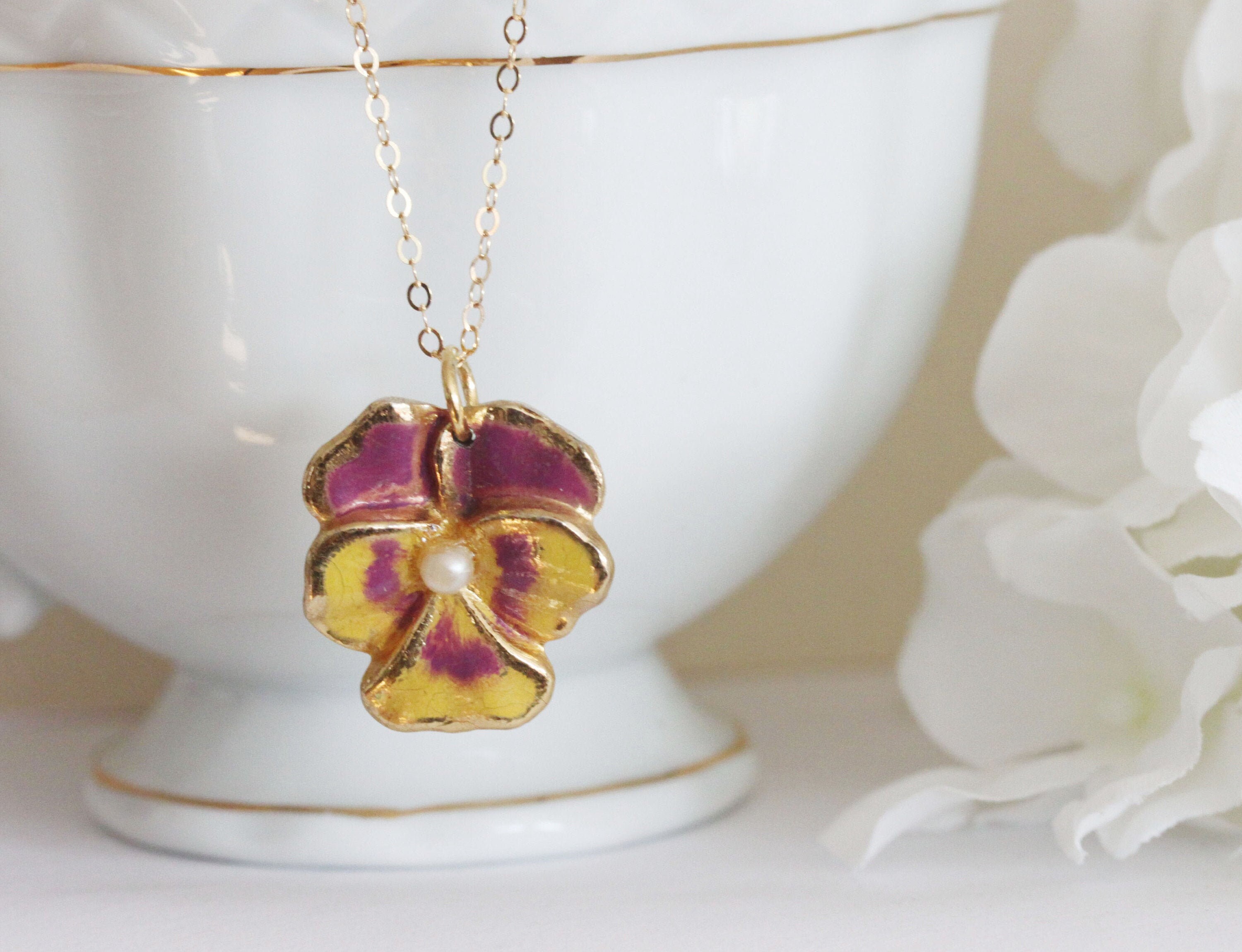 Pansy Necklace Botanical Necklace Vintage Pansy Pendant Gift Etsy