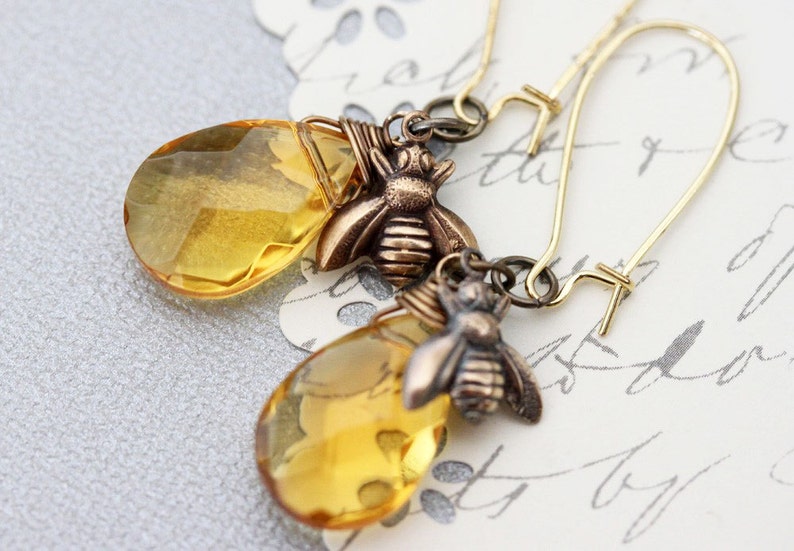 Bee Earrings Honey Bee Earrings Bee Jewelry Gift For Her Nature Loving Earrings image 1