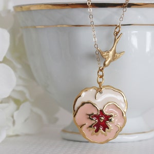 Pink Pansy Necklace Viola Pendant  Flower Jewelry Pansy Flower Pendant Gift For HerVintage Pansy Necklace