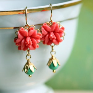 Coral Flower Earrings Coral Turquoise Earrings Coral  Gift For Her