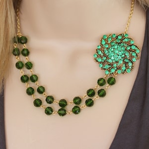 Emerald Green Necklace Emerald Wedding Necklace  Emerald Green Bridesmaid Necklace Double Strand Green Necklace