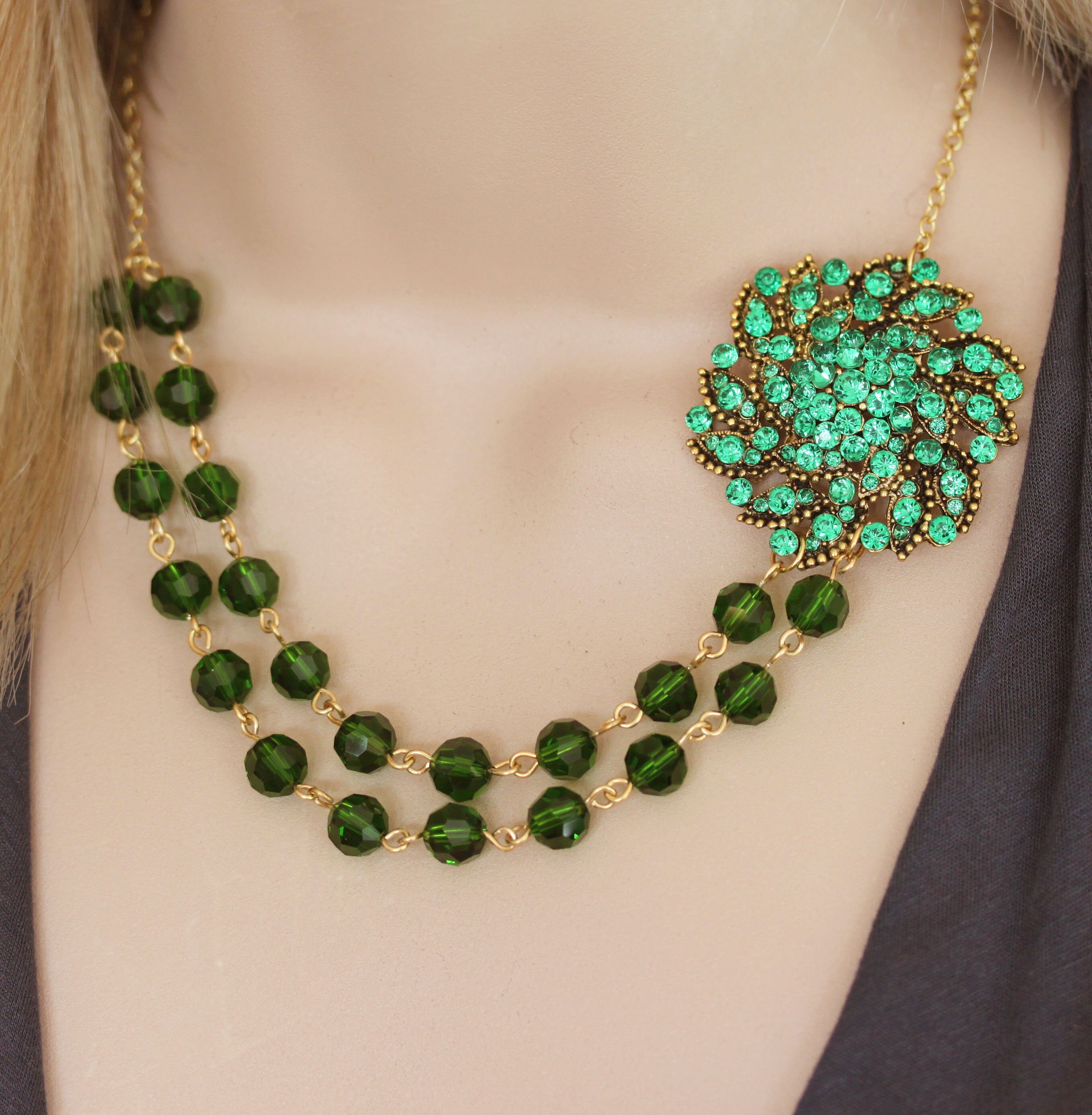 Emerald Green Necklace Emerald Wedding Necklace Emerald Green Etsy